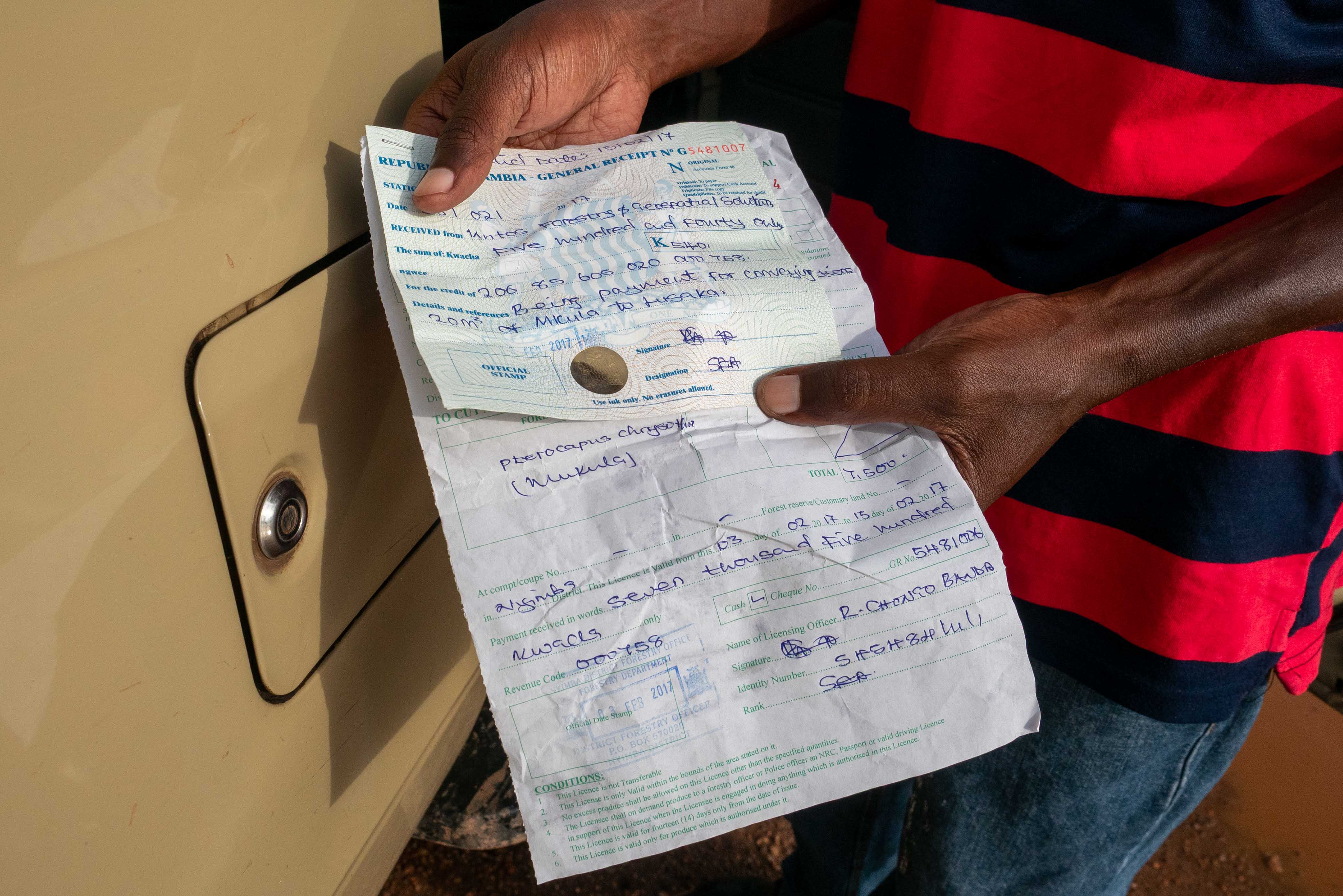 Mukula production licence and receipt